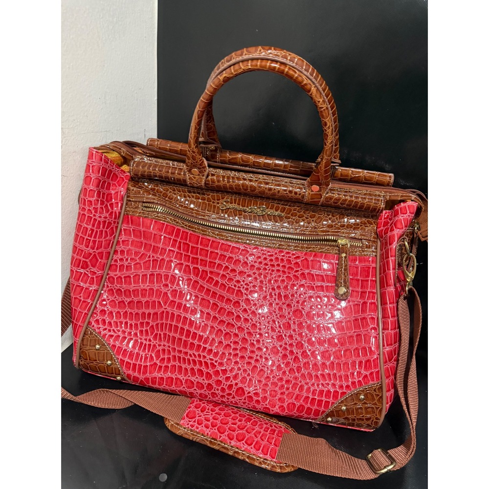 Samantha Brown Red Croc Embossed Patent Travel Satchel Crossbody Bag Handbag